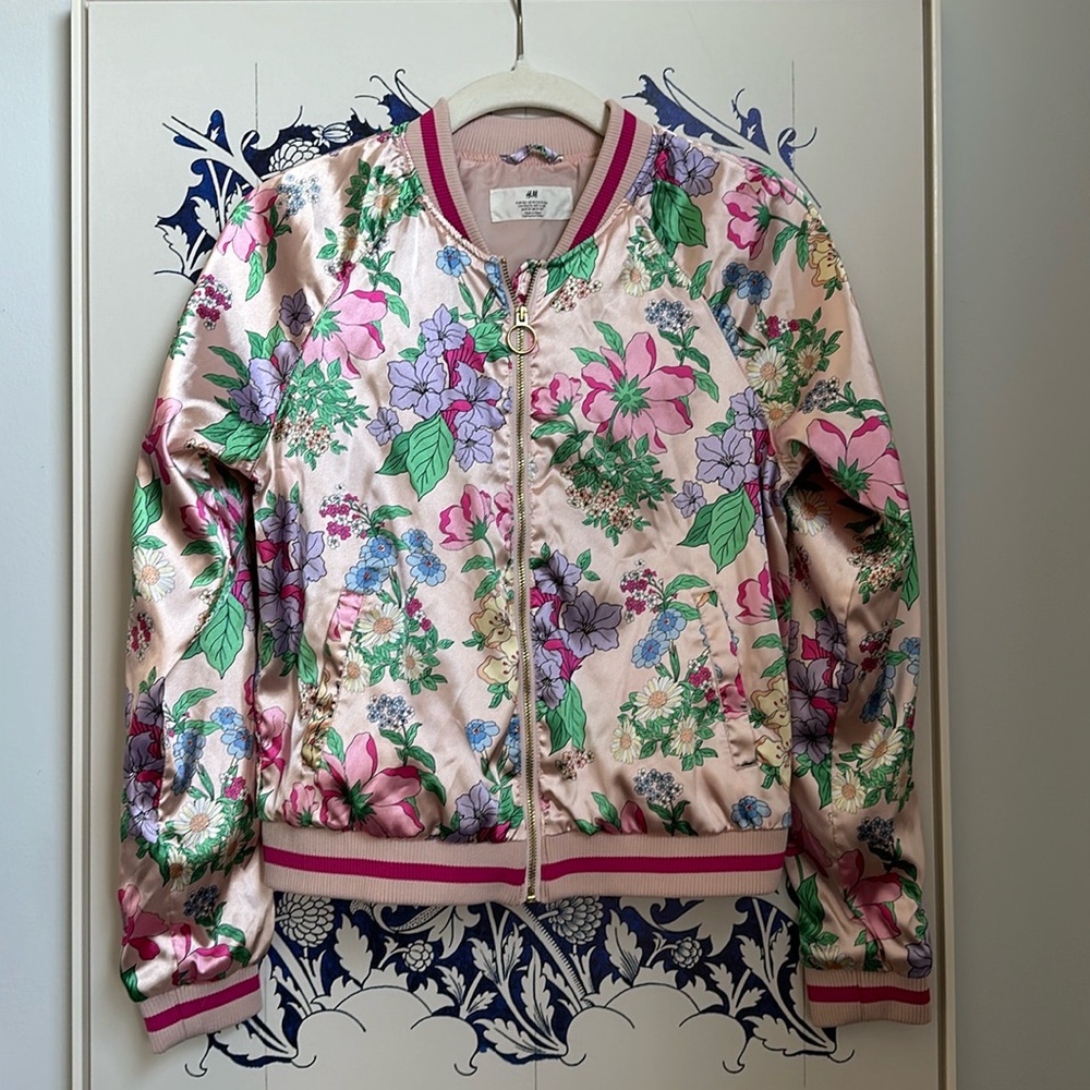 Lightweight kids zip jacket with flowers